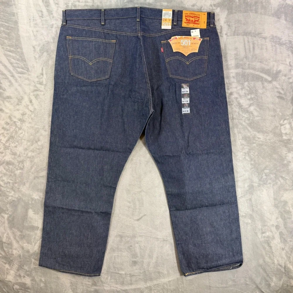 New Levi's 501XX Original Shrink-to-Fit Jeans Men's 50x30 Dark Blue Button Fly